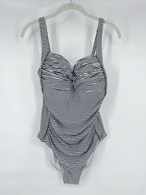 Nip Tuck Sorrento Stripe Joanne Twist Front One Piece Swim Suit Black Size US 10